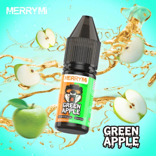 Butelka e-liquidu Green Apple 30ml 5%. Płyn do e-papierosów o smaku chrupkiego, kwaśnego zielonego jabłka.